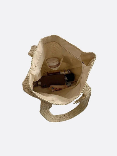 Sienna | Große Strohtasche mit Reißverschluss & Schulterriemen – Sommerliche Damen-Tote Bag mit Innentasche & Deko-Quaste