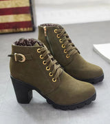 Schnürstiefel Damen mit Schnalle in Armeegrün