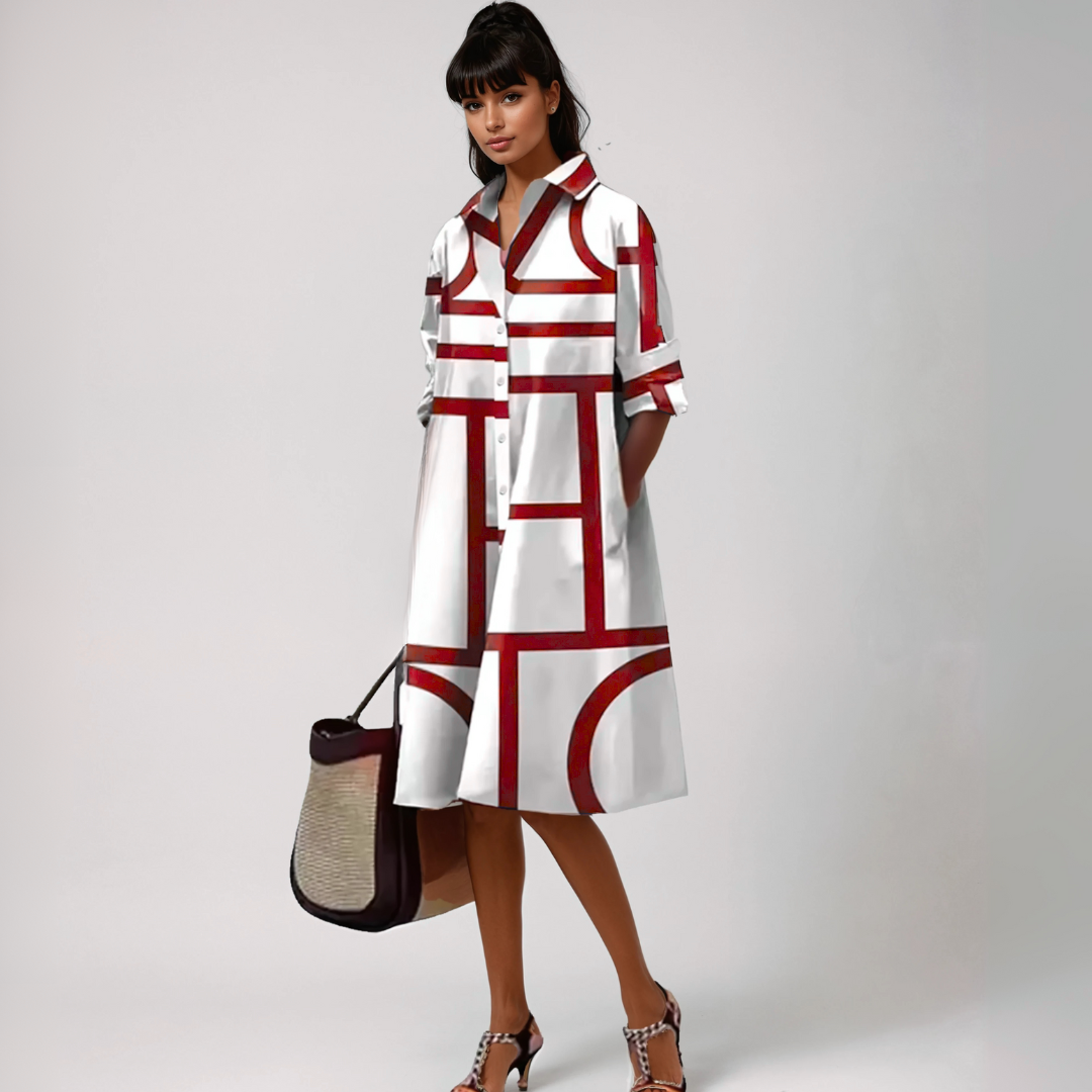 SELENE  | Geometrisch gemustertes Midikleid