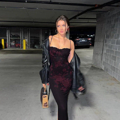 Spaghetti-Träger-Midikleid | Florale Eleganz | Femininer Glamour