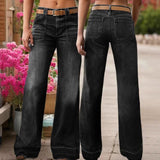 Damen Vintage Weit Geschnittene Jeans – Hochbund Locker Denim Hose in Schwarz