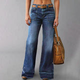Damen Vintage Weit Geschnittene Jeans – Hochbund Locker Denim Hose in Dunkelblau