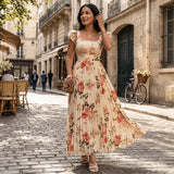 Elvinna | Florales Maxikleid mit Plisseerüschen in Mehrfarbig