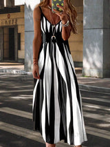 Carielle | Träger-Maxikleid mit grafischem Print in Schwarz-Weiß