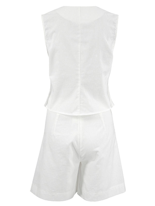 Heidi-Mode | Anzugweste Anzug Damen Sommer Freizeit Ärmellose Weste Shorts Zweiteiliges Set