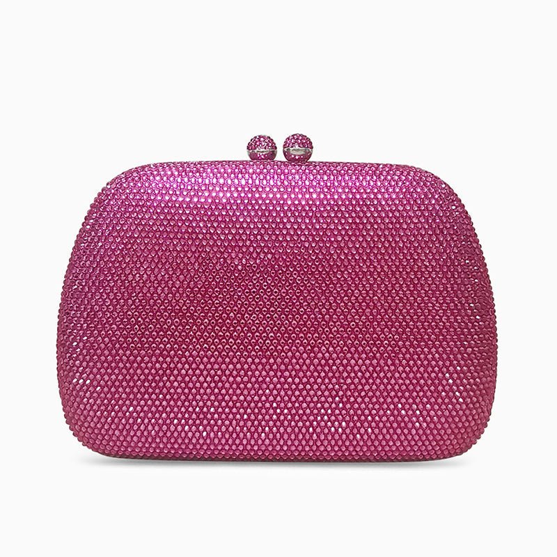 Lily | Glitzernde Abendtasche mit pinkfarbenen Strasssteinen – Elegante Clutch für Damen mit Kugelverschluss