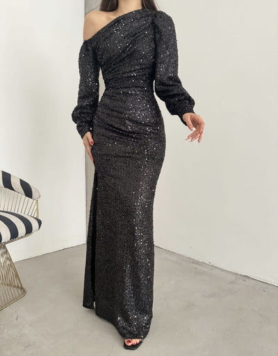 Elegantes Paillettenkleid | Ein-Schulter-Stil | Figurbetonter Schnitt