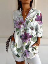 Amara - Luftige Hemdbluse mit Blumenmuster in Lila
