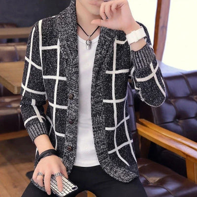 Herman	- Karierte Strickjacke mit Reverskragen für Herren