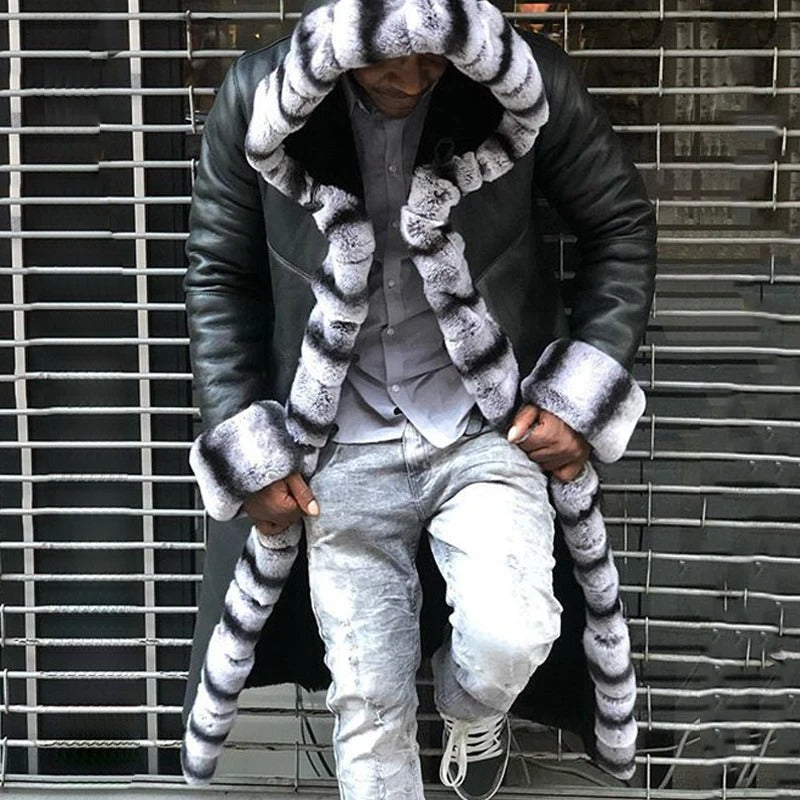 Sean - Langer Mantel mit integriertem Pelz