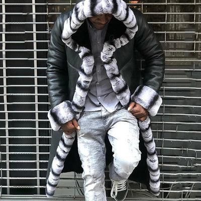 Sean - Langer Mantel mit integriertem Pelz