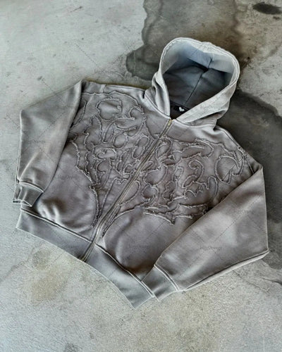 Nicholas - Gothic Punk Bestickte Kapuzenjacke mit Reißverschluss