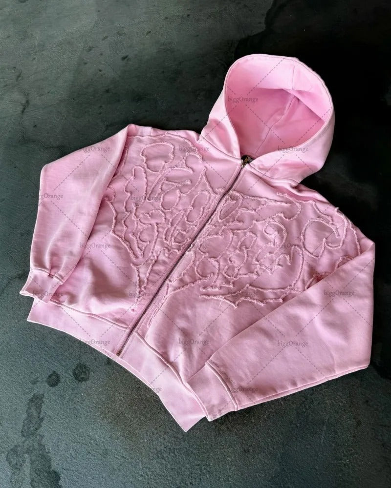Nicholas - Gothic Punk Bestickte Kapuzenjacke mit Reißverschluss