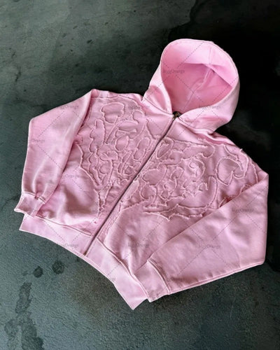 Nicholas - Gothic Punk Bestickte Kapuzenjacke mit Reißverschluss
