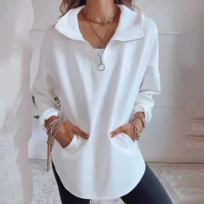 Lässiges Sweatshirt | Zip-Kragen & Eingrifftaschen | Bequemer Chic