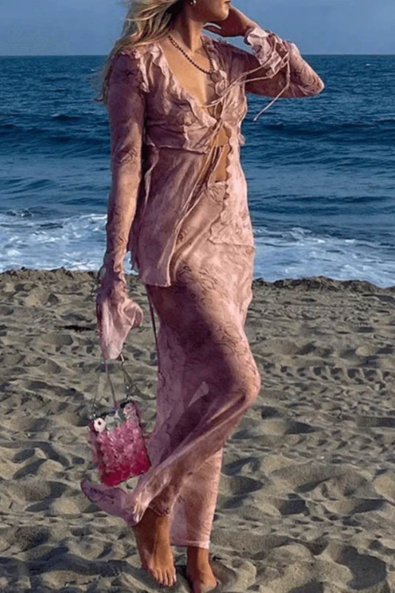 Transparenter Zweiteiler | Fließender Stoff & verspielte Details | Boho-Chic