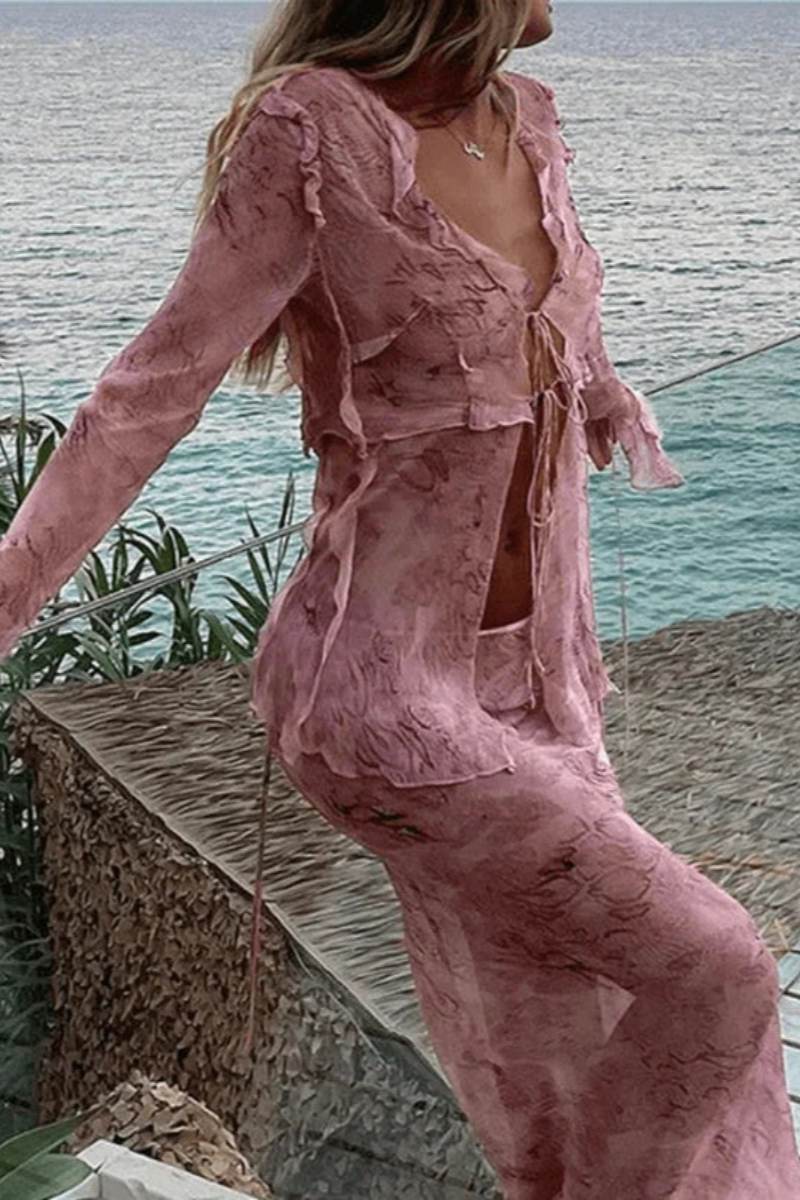 Transparenter Zweiteiler | Fließender Stoff & verspielte Details | Boho-Chic